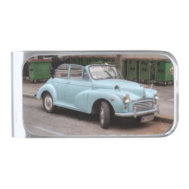 Morris Minor Convertible Tourer Silver Finish Money Clip (Front)