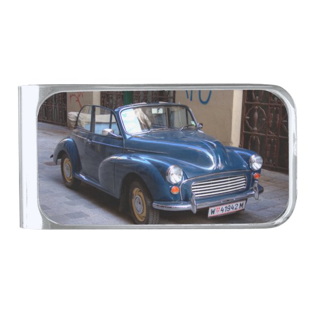 Morris Minor Convertible Tourer Silver Finish Money Clip (Front)