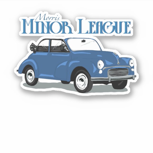 Morris Minor - Minor League - classic car sticker  (Front)