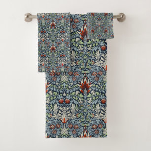 Morris Navy Blue Snakeshead Floral Wallpaper Bath Towel Set