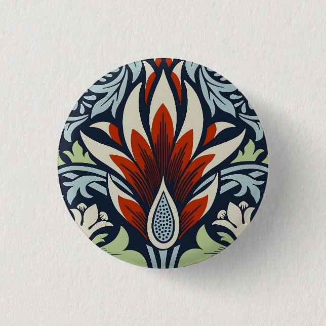 Morris Navy Blue Snakeshead Floral Wallpaper Button (Front)