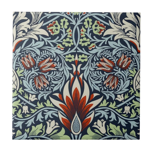 Morris Navy Blue Snakeshead Floral Wallpaper Ceramic Tile (Front)