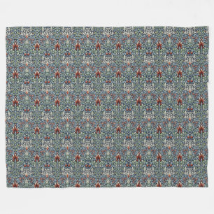 Morris Navy Blue Snakeshead Floral Wallpaper Fleece Blanket