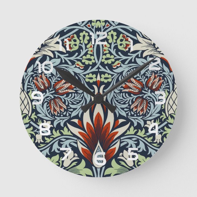 Morris Navy Blue Snakeshead Floral Wallpaper Round Clock (Front)