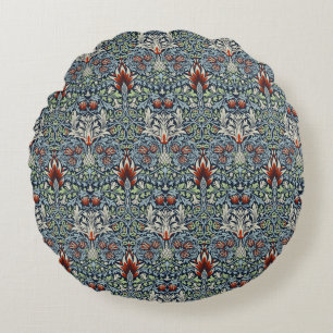Morris Navy Blue Snakeshead Floral Wallpaper Round Pillow