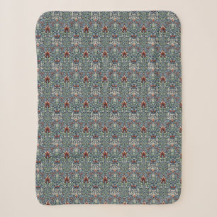 Morris Navy Blue Snakeshead Floral Wallpaper Sherpa Blanket