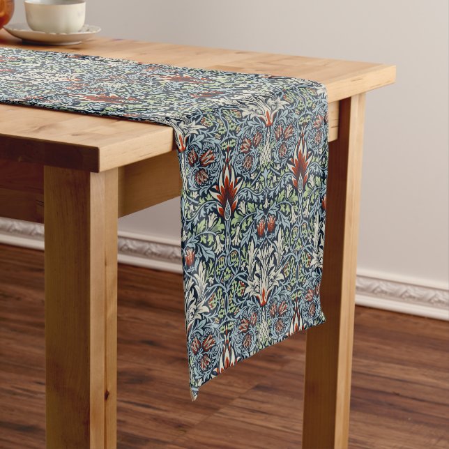 Morris Navy Blue Snakeshead Floral Wallpaper Short Table Runner (In Situ)
