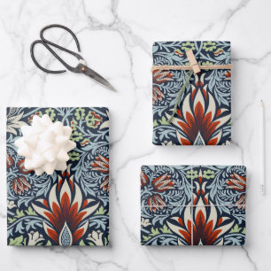 Morris Navy Blue Snakeshead Floral Wallpaper Wrapping Paper Sheets