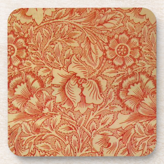 Morris - Pink and Poppy.floral pattern Beverage Coaster (Front)