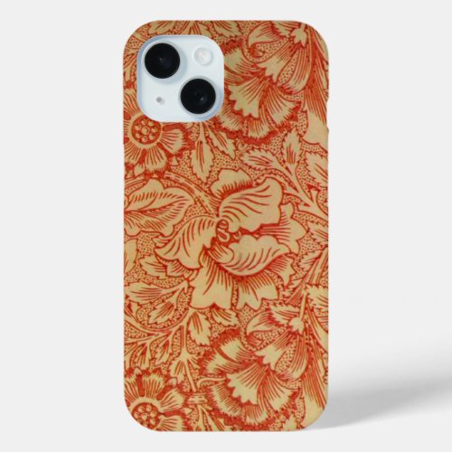 Morris _ Pink and Poppyfloral pattern iPhone 15 Case