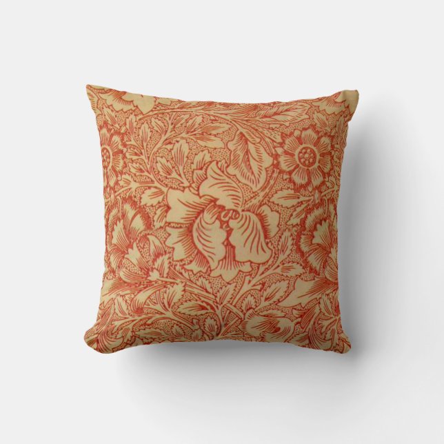 Morris - Pink and Poppy.floral pattern Throw Pillow (Front)