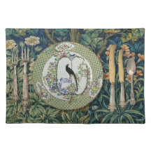 Morris Print Placemat with Antique Bird Plate