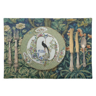 Morris Print Placemat with Antique Bird Plate