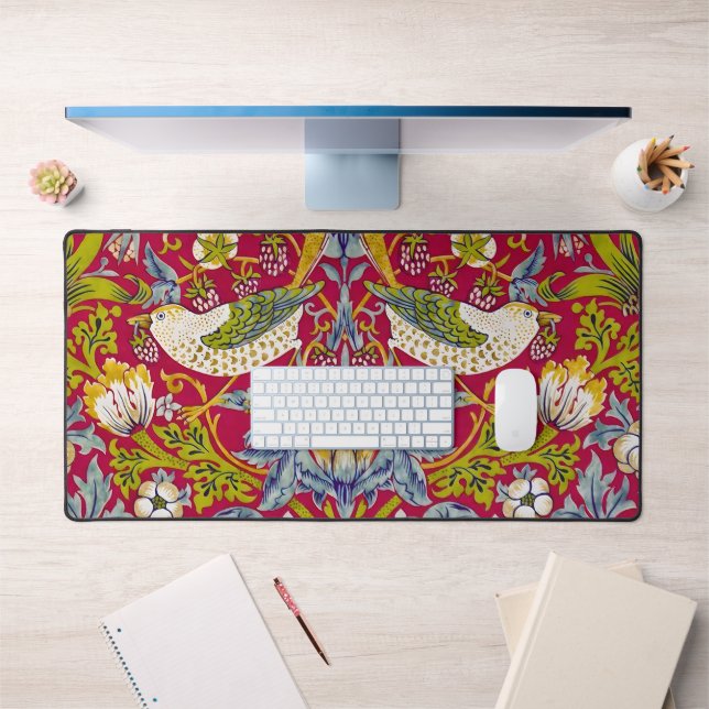 Morris Red Background Strawberry Thief Pattern Desk Mat (Office 1)