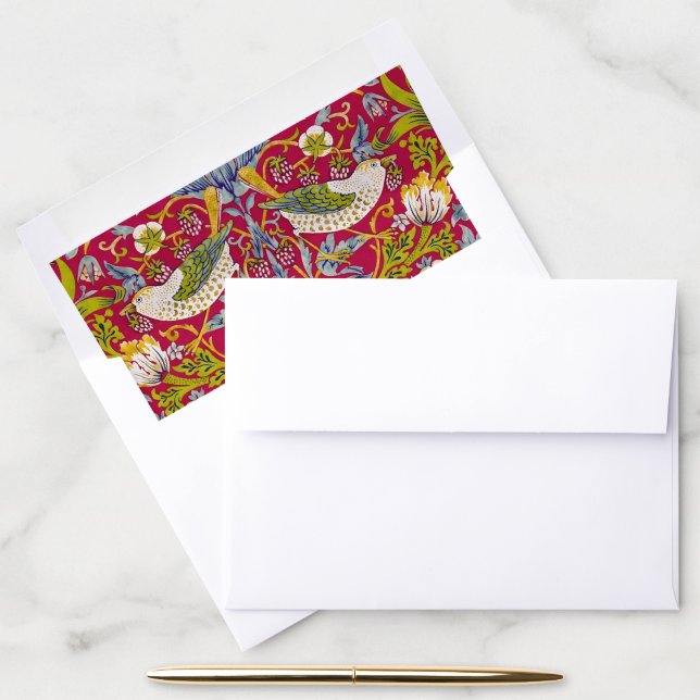 Morris Red Background Strawberry Thief Pattern Envelope Liner (Desk)