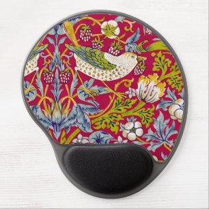 Morris Red Background Strawberry Thief Pattern Gel Mouse Pad