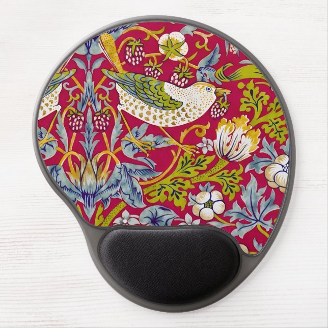 Morris Red Background Strawberry Thief Pattern Gel Mouse Pad (Front)