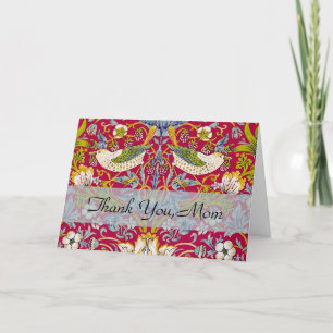 Morris Red Background Strawberry Thief Pattern Letterpress Thank You Card