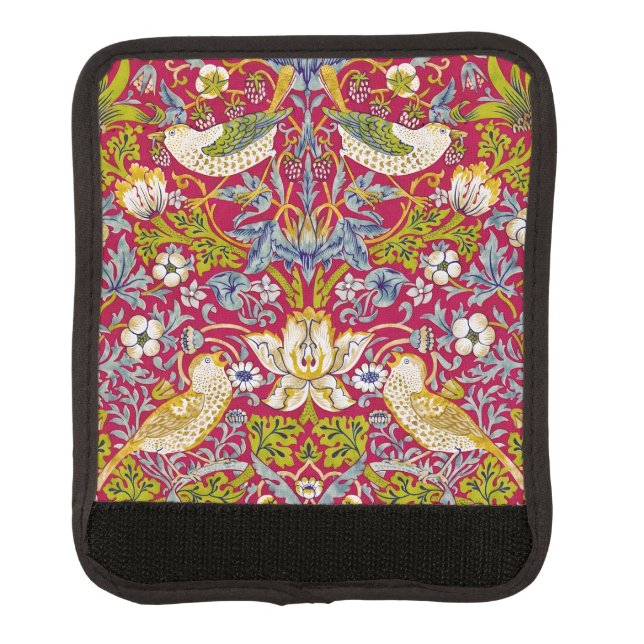 Morris Red Background Strawberry Thief Pattern Luggage Handle Wrap (Front)