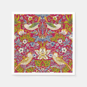 Morris Red Background Strawberry Thief Pattern Napkins