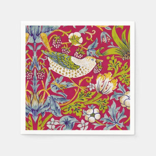 Morris Red Background Strawberry Thief Pattern Napkins