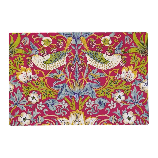 Morris Red Background Strawberry Thief Pattern Placemat (Front)