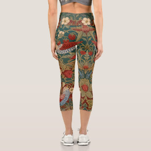 Morris - Strawberry Thief #2 Floral Pattern Capri Leggings