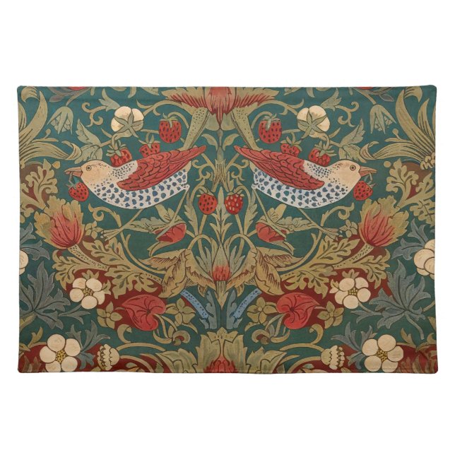 Morris - Strawberry Thief  #2 Floral Pattern  Cloth Placemat (Front)