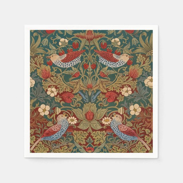 Morris - Strawberry Thief  #2 Floral Pattern  Napkins (Front)