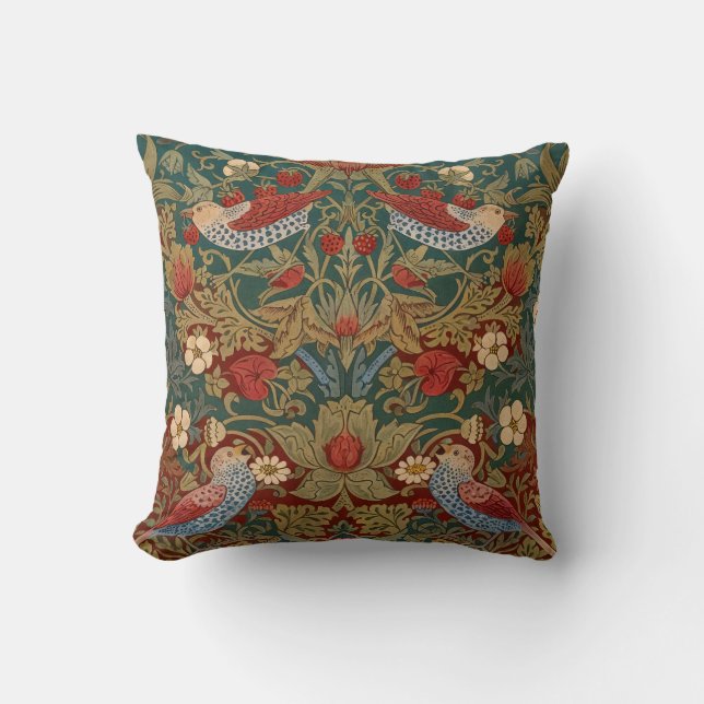 Morris - Strawberry Thief  #2 Floral Pattern  Throw Pillow (Front)