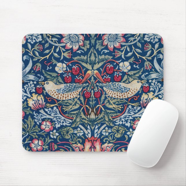 Morris Strawberry Thief Classic Indigo Blue Fine Mouse Pad (With Mouse)