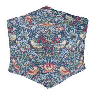 Morris Strawberry Thief Classic Indigo Blue Fine Pouf