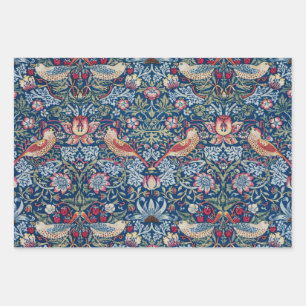 Morris Strawberry Thief Classic Indigo Blue Fine Wrapping Paper Sheets