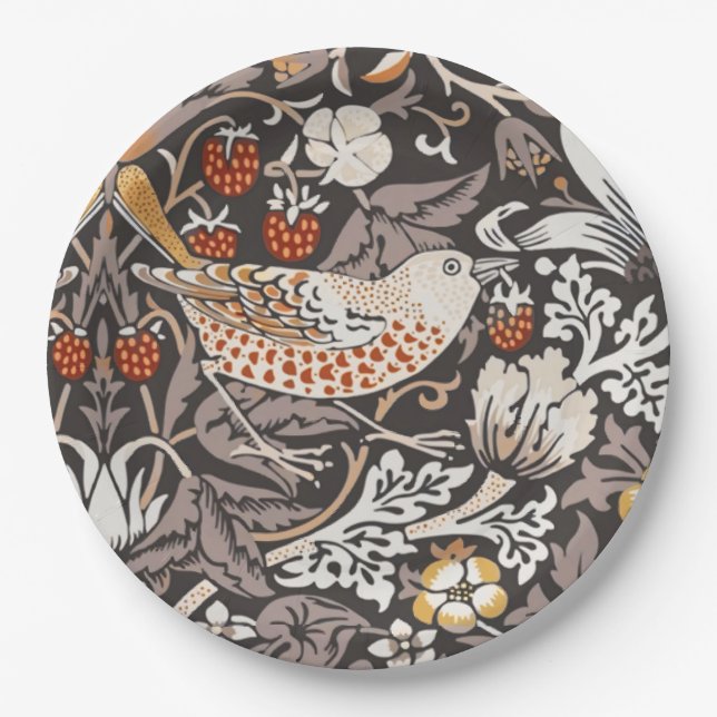 Morris Strawberry Thief Close-up Earth Tones Paper Plates (Front)