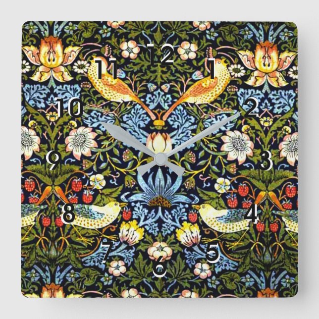 Morris - Strawberry Thief, famous design Square Wall Clock (Front)