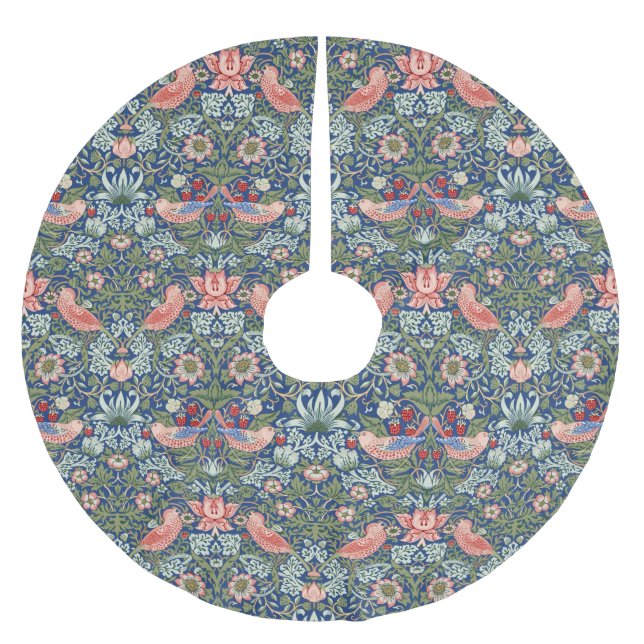 Morris Strawberry Thief Floral Pattern Blue Green Brushed Polyester Tree Skirt (Front)