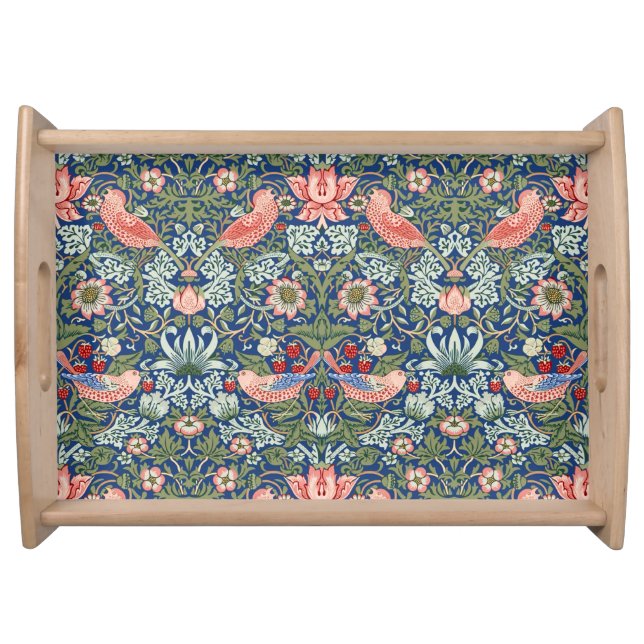 Morris Strawberry Thief Floral Pattern Blue Green Serving Tray (Front)
