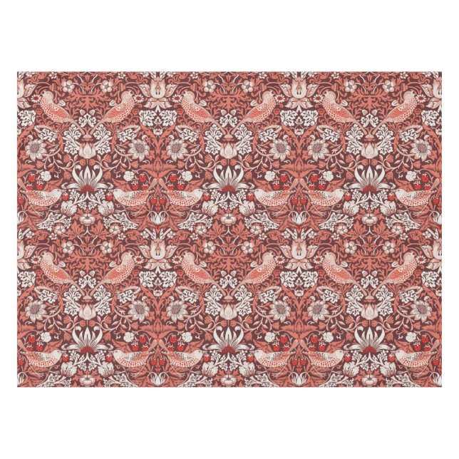 Morris Strawberry Thief Floral Pattern Vintage Red Tablecloth (Front (Horizontal))
