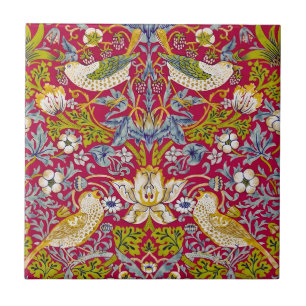 Morris Strawberry Thief Raspberry Red Lime Floral Ceramic Tile