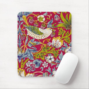 Morris Strawberry Thief Raspberry Red Lime Floral Mouse Pad