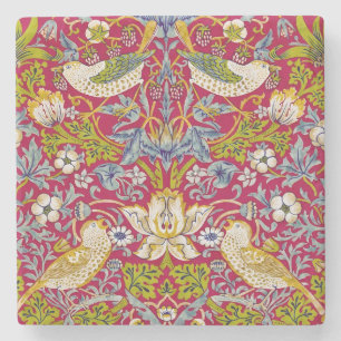 Morris Strawberry Thief Raspberry Red Lime Floral Stone Coaster