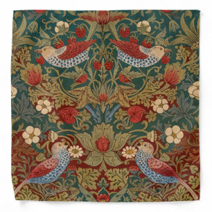 Morris Strawberry Thief Teal Green Red Floral Art Bandana
