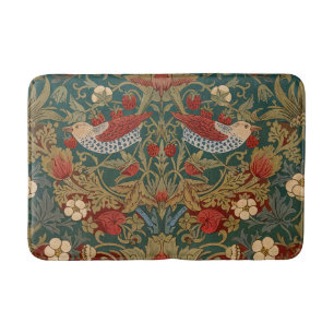 Morris Strawberry Thief Teal Green Red Floral Art Bath Mat