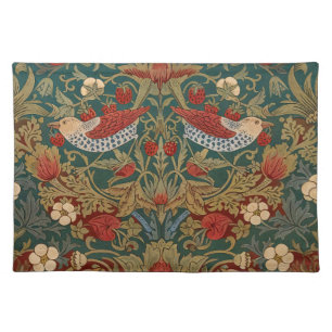 Morris Strawberry Thief Teal Green Red Floral Art Cloth Placemat