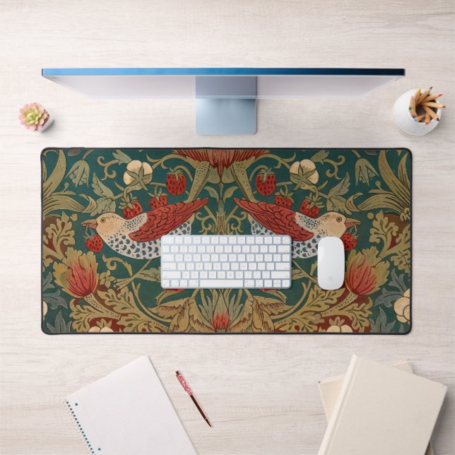 Morris Strawberry Thief Teal Green Red Floral Art Desk Mat (Office 1)