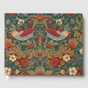 Morris Strawberry Thief Teal Green Red Floral Art Guest Book