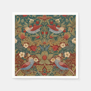 Morris Strawberry Thief Teal Green Red Floral Art Napkins