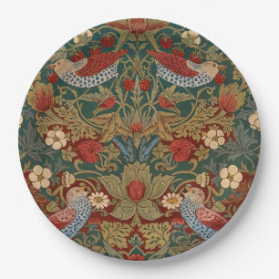 Morris Strawberry Thief Teal Green Red Floral Art Paper Plates