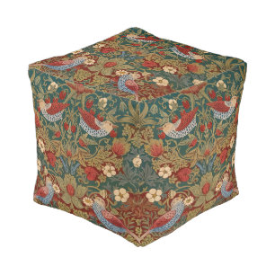 Morris Strawberry Thief Teal Green Red Floral Art Pouf