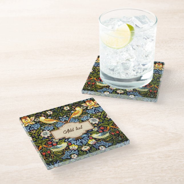Morris - Strawberry Thief TEMPLATE Glass Coaster (Angled)